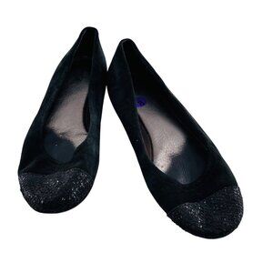 Sperry Women's Black Suede Flats With Glitter Toe Cap Size 8